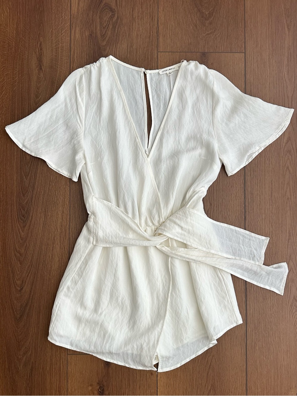 Cotton Candy White V-Neck Tie-Waist Romper
